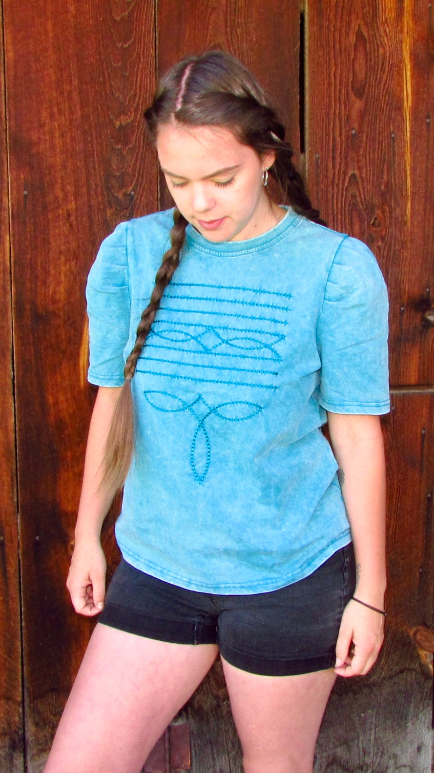 Boot Stitch Tee- Turquoise
