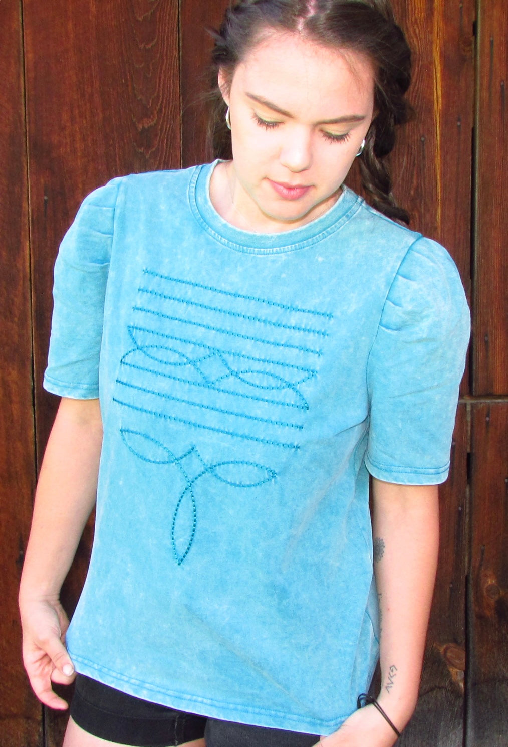 Boot Stitch Tee- Turquoise