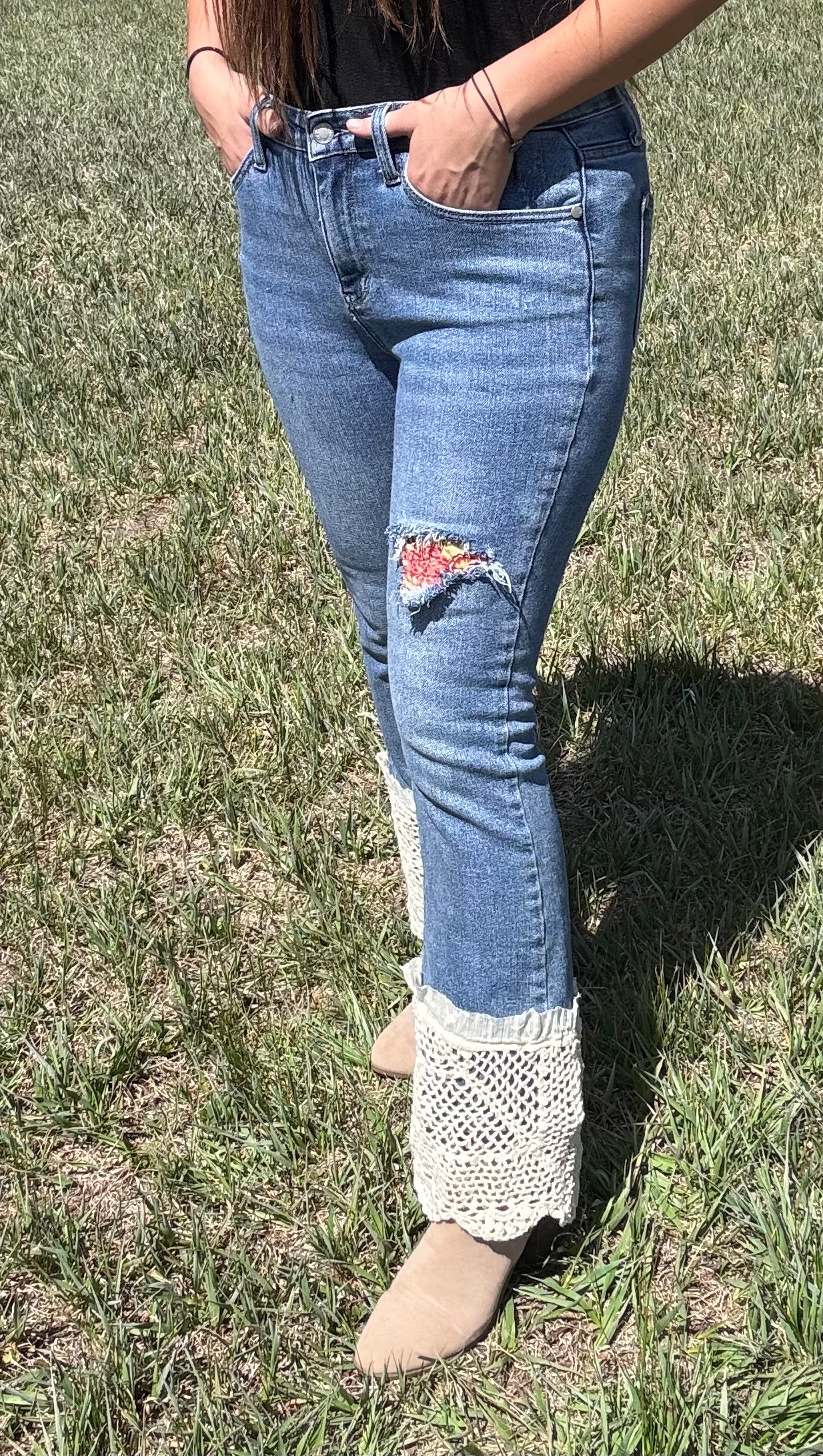 Heart back laced bootcut jeans